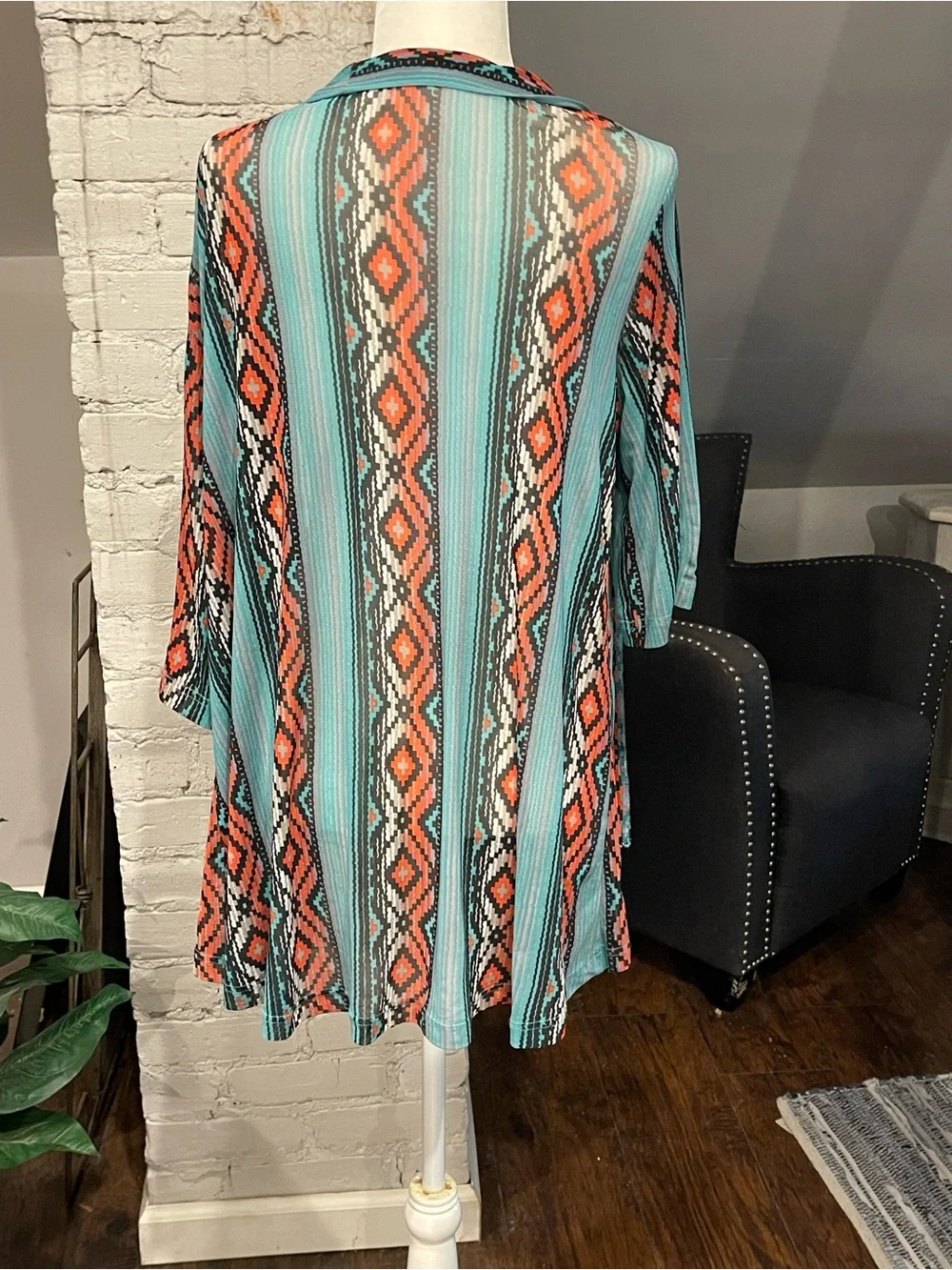 Crazy Train Open-Front Aztec Duster - Turquoise & Coral